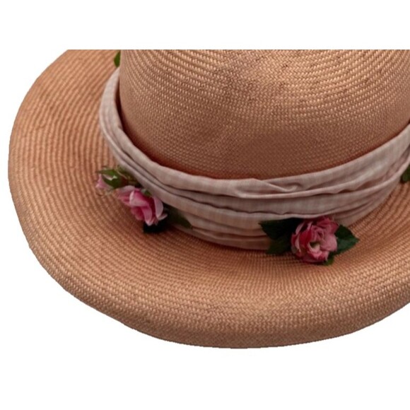 RARE Vintage Womens Pink Straw Hat Roses Garden Party by Anne Vuille Barney\'s main image 5